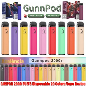Gunnpod 2000 Puffs Förfylld Engångsvape 1250mAh Batteri E Cigarett deivce 18350 8ml Vaporizer Starter Kit vs Elf Bar 20 Flavs Pen Pod Puff Gunpod